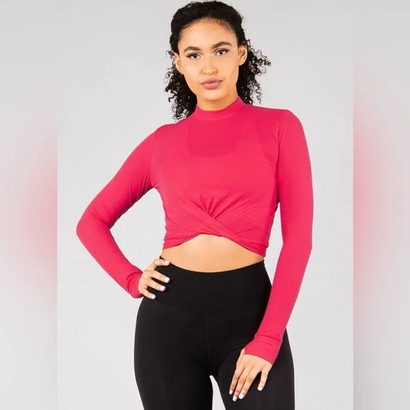 Rare BuffBunny Knotty & Nice Crop Top Raspberry Red Size Medium - Picture 2 of 6